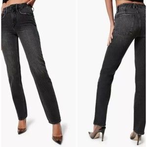 Good American Jeans Womens Size 00/24 Black 90s Icon Straight Leg High Rise